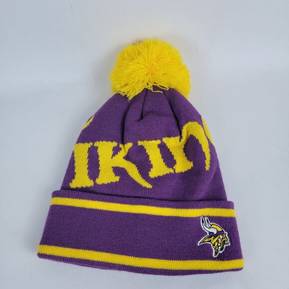 Minnesota Vikings NFL Winter Hat with Pom Football‎ Beanie Purple Gold Team - Picture 1 of 5